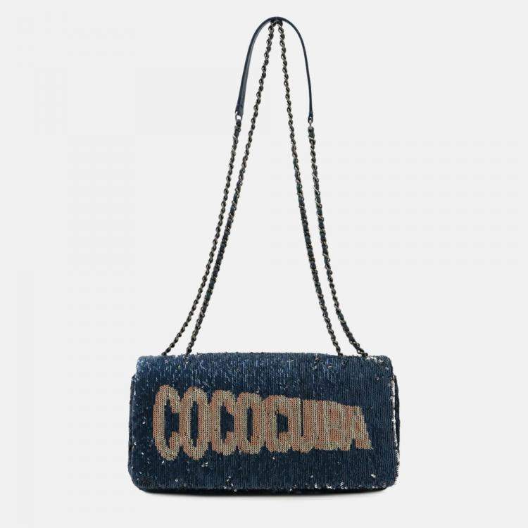 Pre Owned Chanel Cococuba Sequin Blue Leather Shoulder Bag