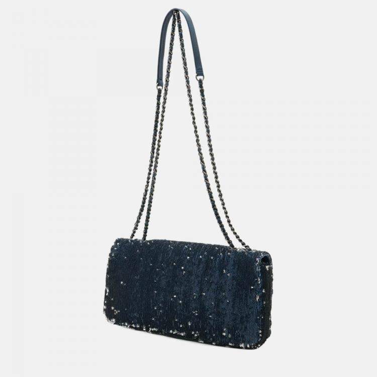 Pre Owned Chanel Cococuba Sequin Blue Leather Shoulder Bag