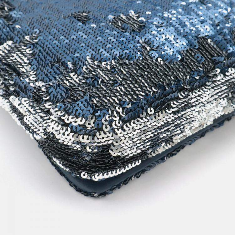 Pre Owned Chanel Cococuba Sequin Blue Leather Shoulder Bag
