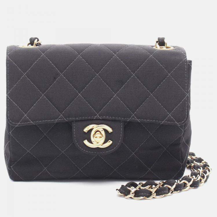 Pre Owned Chanel Matelasse Single Flap Black Canvas Shoulder Bag