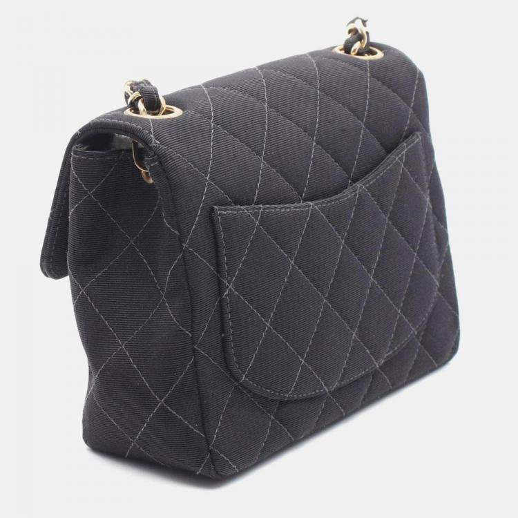 Pre Owned Chanel Matelasse Single Flap Black Canvas Shoulder Bag