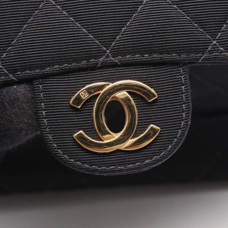 Pre Owned Chanel Matelasse Single Flap Black Canvas Shoulder Bag