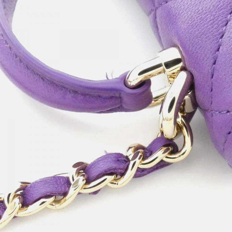 Pre Owned Chanel CC Purple Leather Top Handle Shoulder Bag