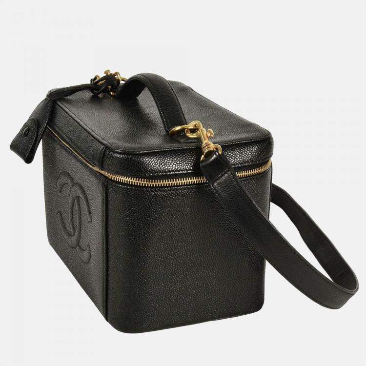 Pre Owned Chanel Vanity Black Caviar Skin Coco Mark Handbag