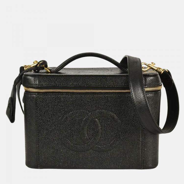 Pre Owned Chanel Vanity Black Caviar Skin Coco Mark Handbag