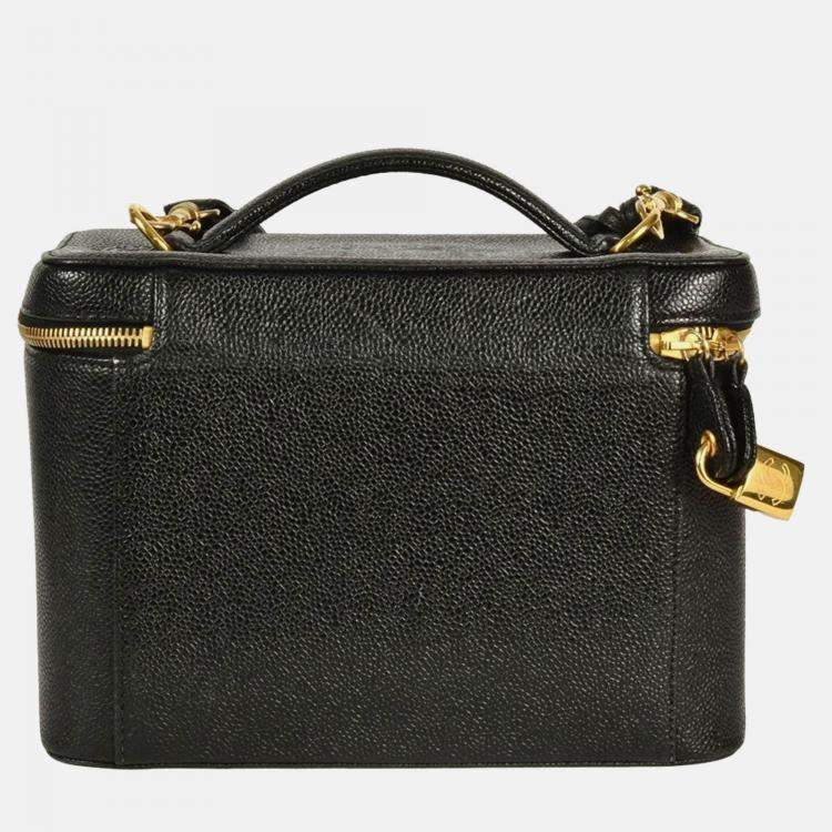 Pre Owned Chanel Vanity Black Caviar Skin Coco Mark Handbag