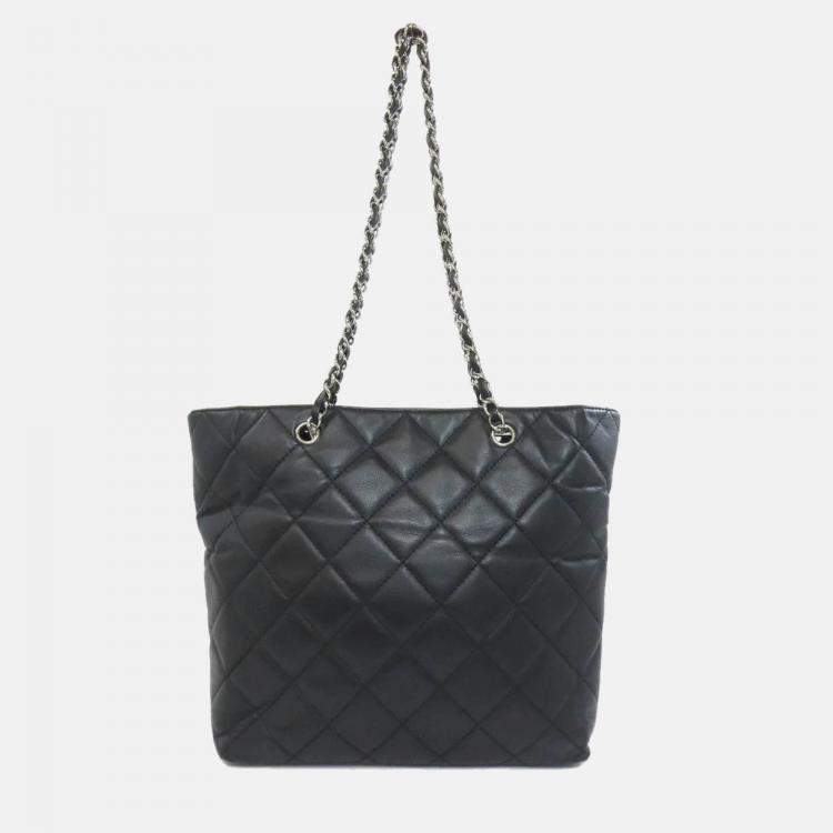 Pre Owned Chanel CC Coco Mark Black Lambskin Tote Bag