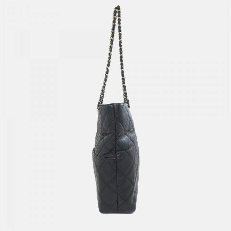 Pre Owned Chanel CC Coco Mark Black Lambskin Tote Bag