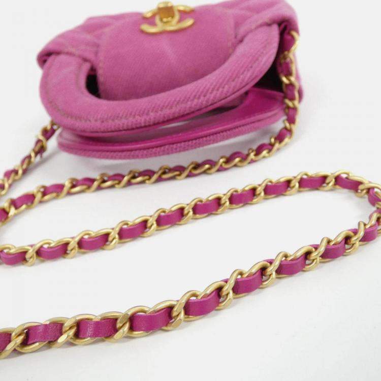 Pre Owned Chanel CC Pink Denim Chain Shoulder Bag