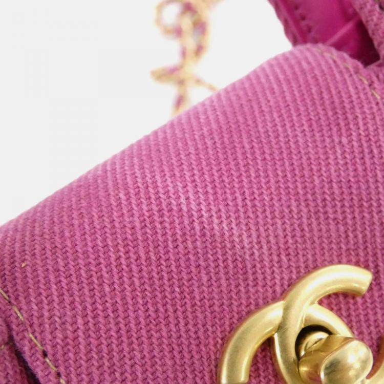 Pre Owned Chanel CC Pink Denim Chain Shoulder Bag