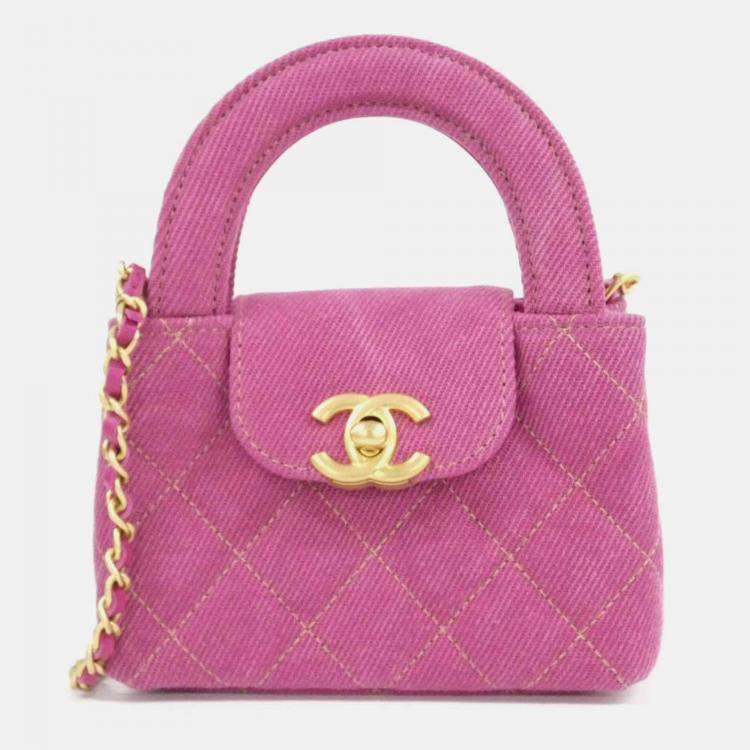 Pre Owned Chanel CC Pink Denim Chain Shoulder Bag