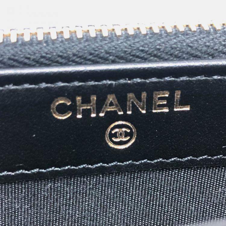 Pre Owned Chanel Filigree Long Beige Caviar Leather Wallet On Chain