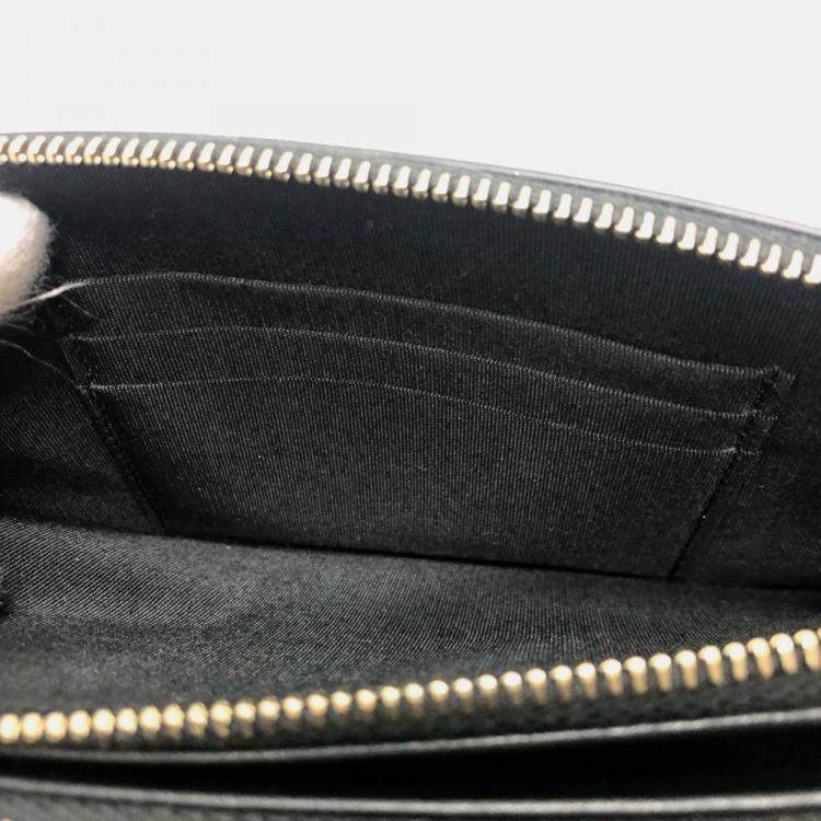 Pre Owned Chanel Filigree Long Beige Caviar Leather Wallet On Chain