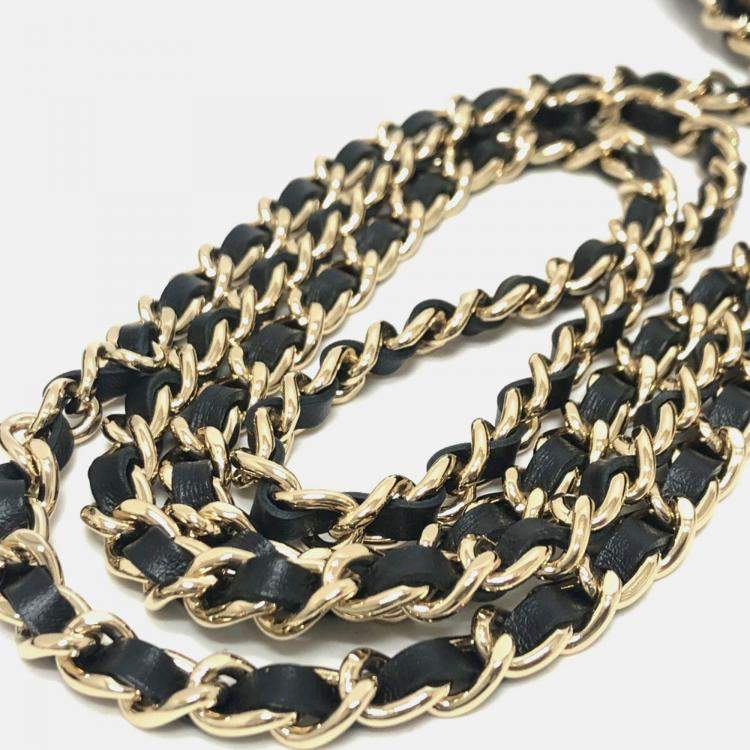 Pre Owned Chanel Filigree Long Beige Caviar Leather Wallet On Chain