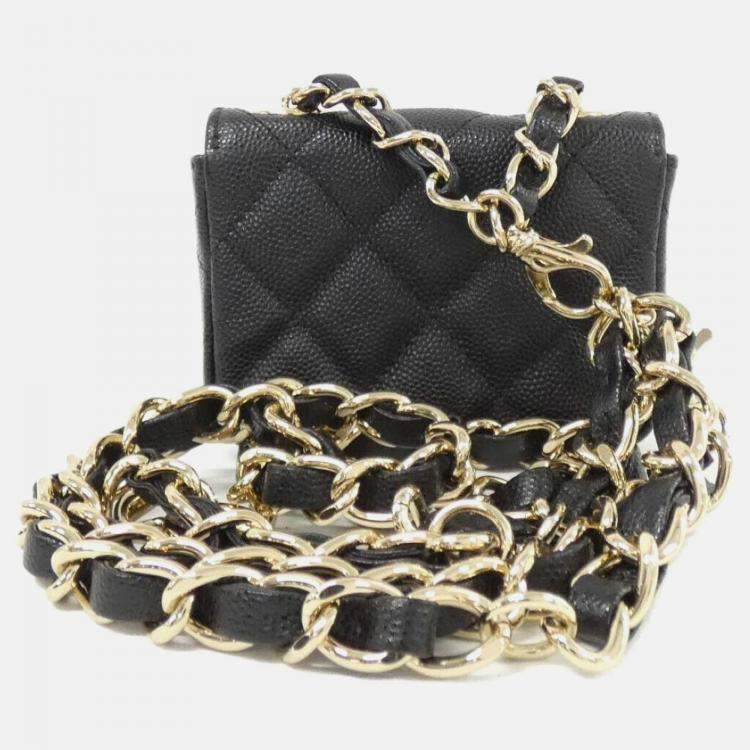 Pre Owned Chanel Timeless Classic Black Leather Waist Bag