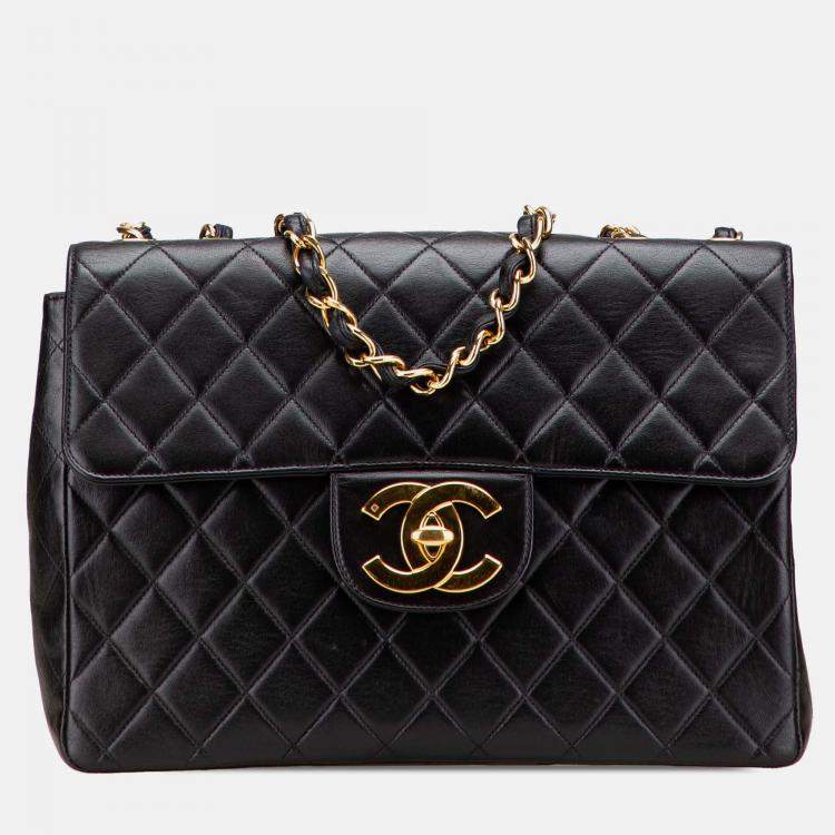 Pre Owned Chanel Black Jumbo XL Classic Lambskin Single Flap