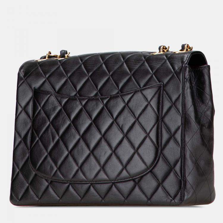 Pre Owned Chanel Black Jumbo XL Classic Lambskin Single Flap