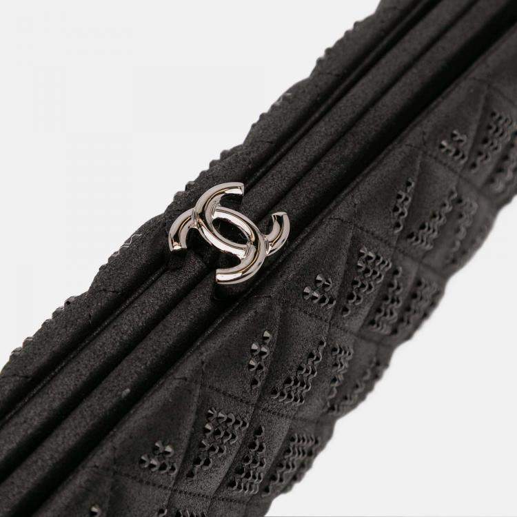 Pre Owned Chanel Black CC Quilted Iridescent Lambskin Crystal Long Clutch