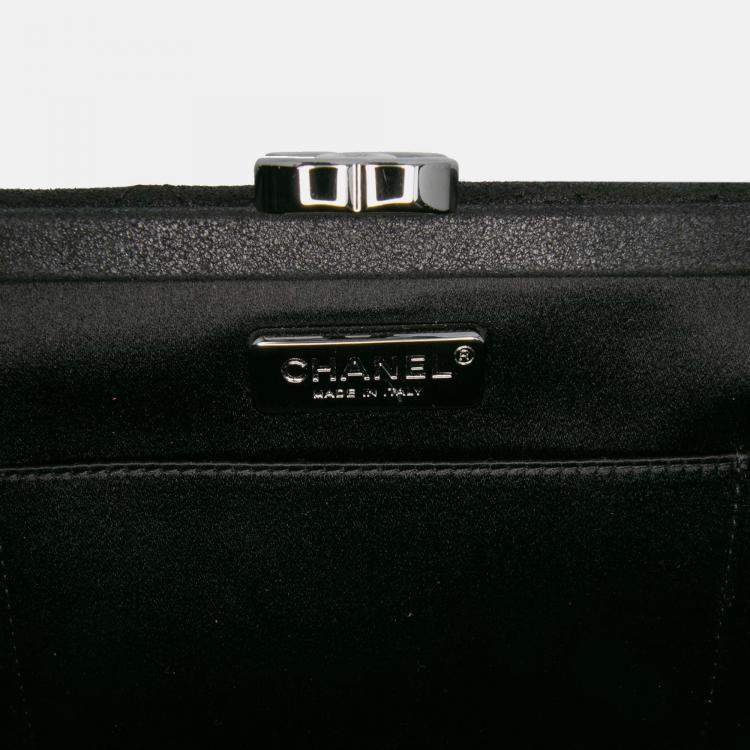 Pre Owned Chanel Black CC Quilted Iridescent Lambskin Crystal Long Clutch