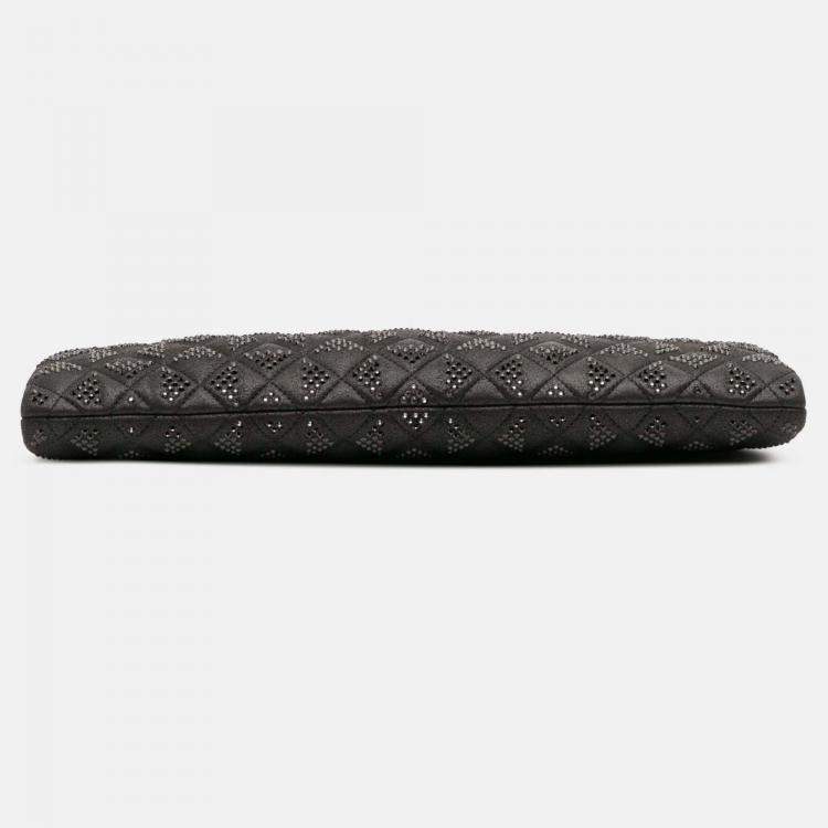 Pre Owned Chanel Black CC Quilted Iridescent Lambskin Crystal Long Clutch