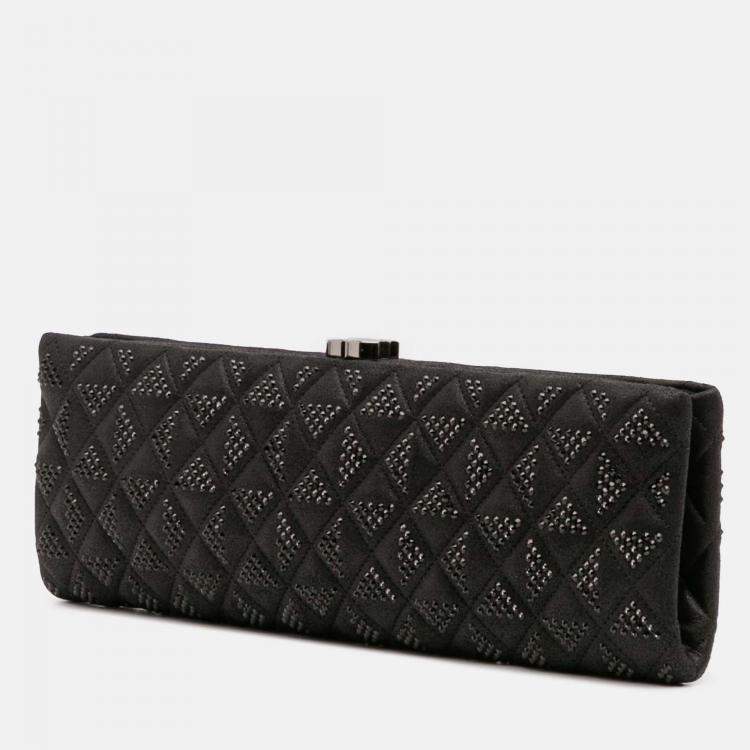 Pre Owned Chanel Black CC Quilted Iridescent Lambskin Crystal Long Clutch