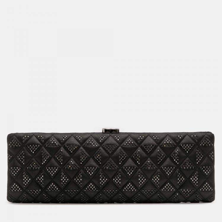 Pre Owned Chanel Black CC Quilted Iridescent Lambskin Crystal Long Clutch
