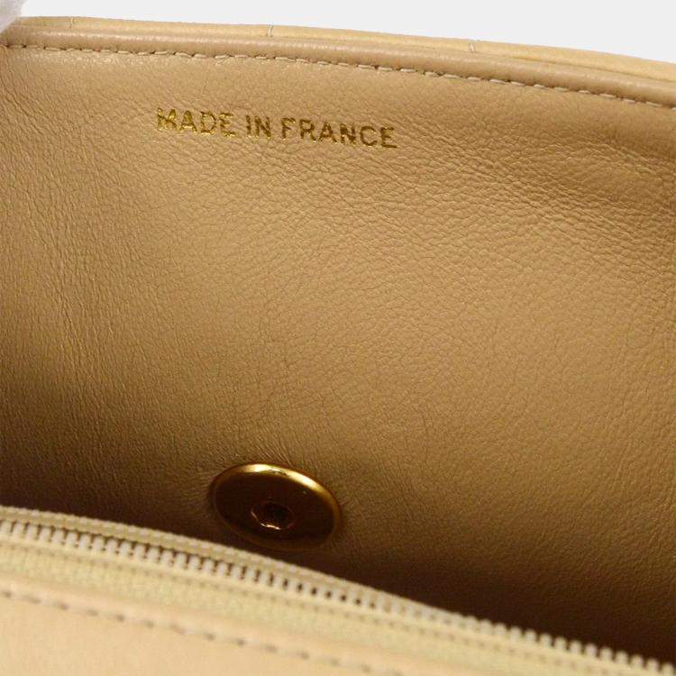 Pre Owned Chanel Beige Lambskin Mademoiselle Single Flap Shoulder Bag