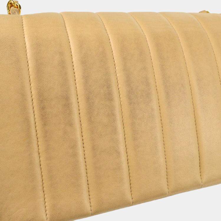 Pre Owned Chanel Beige Lambskin Mademoiselle Single Flap Shoulder Bag