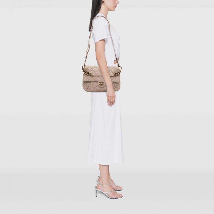 Pre Owned Chanel Brown Medium Quilted Caviar Coco Pleats Messenger Flap