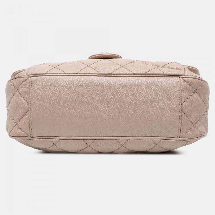 Pre Owned Chanel Brown Medium Quilted Caviar Coco Pleats Messenger Flap