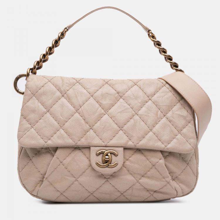 Pre Owned Chanel Brown Medium Quilted Caviar Coco Pleats Messenger Flap