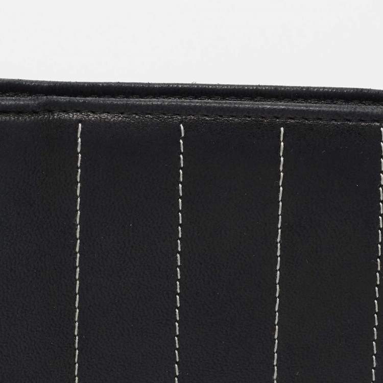 Pre Owned Chanel Black Striped Leather Vertical CC Wallet