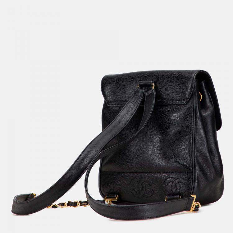 Pre Owned Chanel Black Caviar Triple CC Backpack
