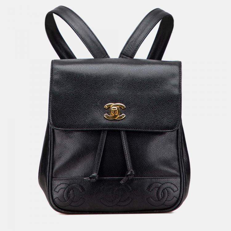 Pre Owned Chanel Black Caviar Triple CC Backpack