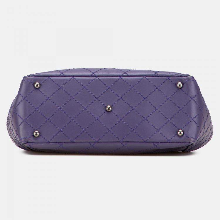 Pre Owned Chanel Purple Small CC Quilted Calfskin Pocket Tote