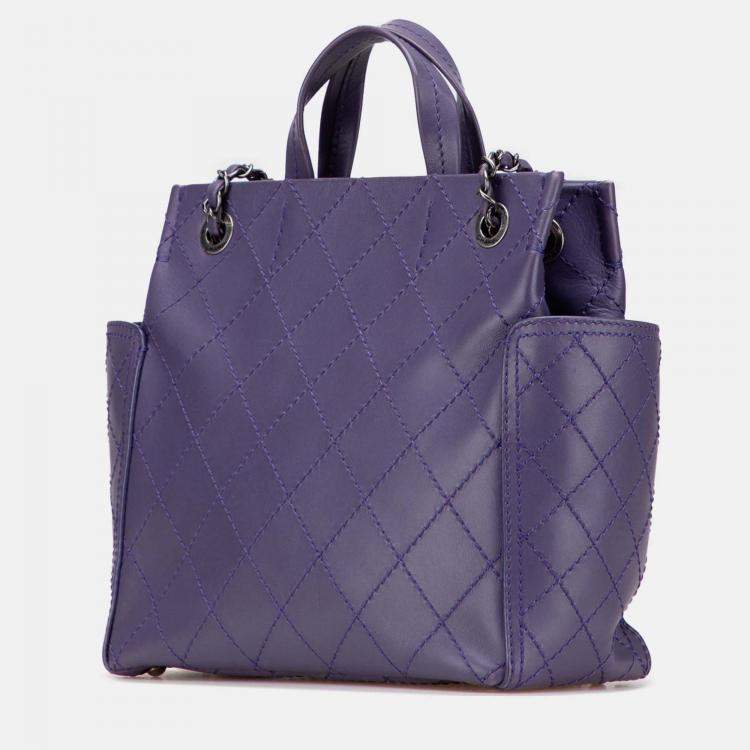 Pre Owned Chanel Purple Small CC Quilted Calfskin Pocket Tote