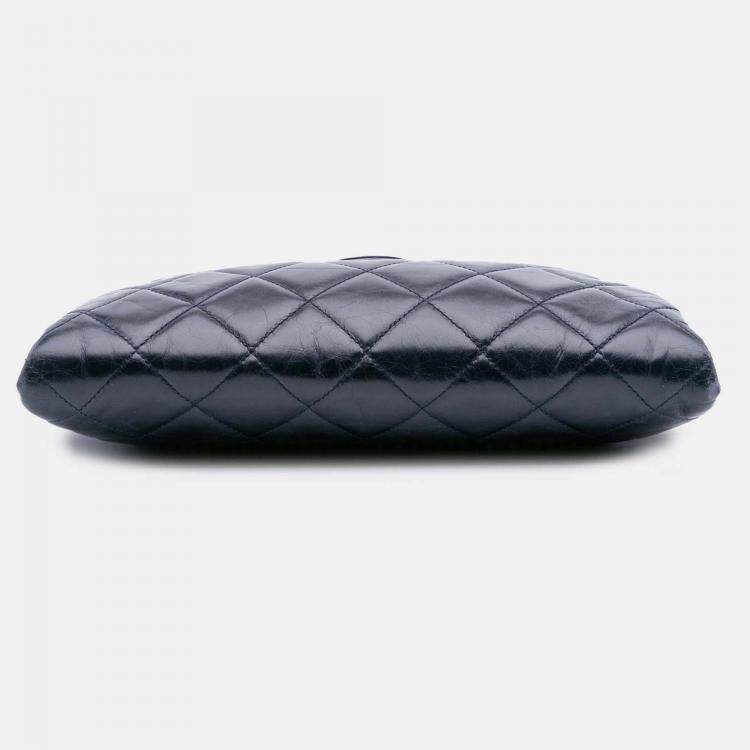 Pre Owned Chanel Navy Blue Quilted Glazed Calfskin Coco Pleats Clutch With Chain