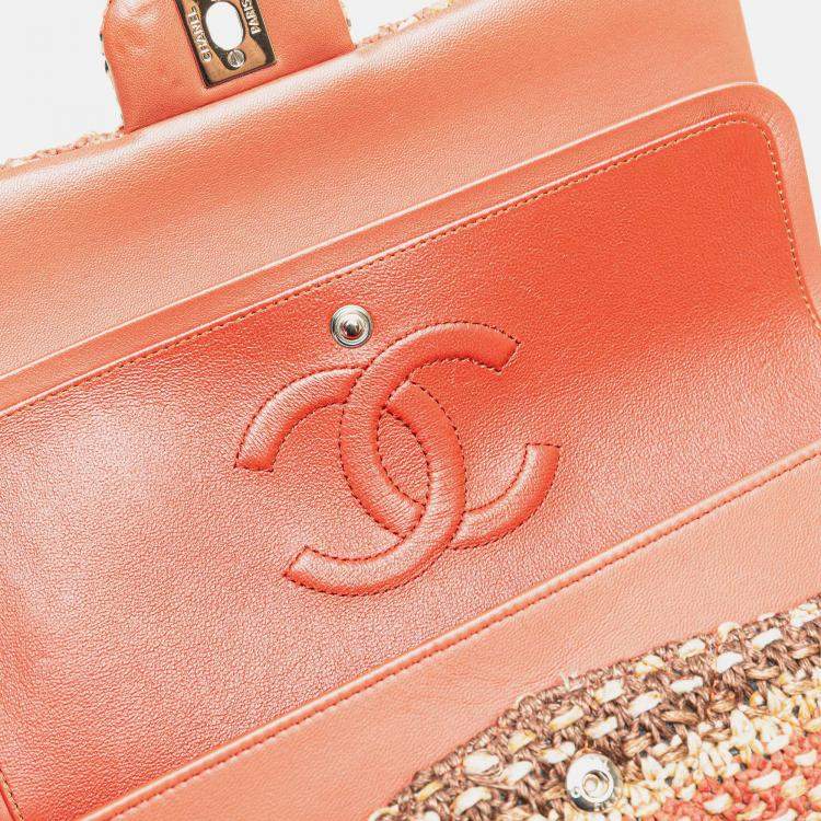 Pre Owned Chanel Beige Brown Medium Classic Tweed Double Flap