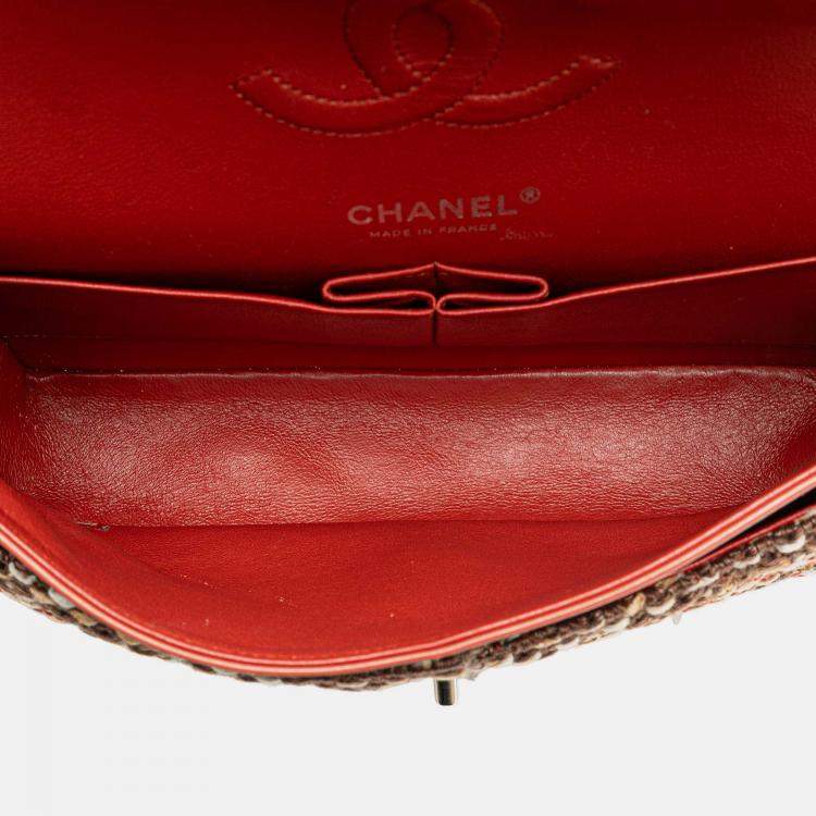 Pre Owned Chanel Beige Brown Medium Classic Tweed Double Flap