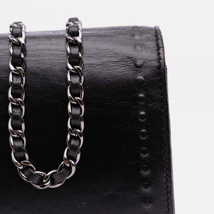 Pre Owned Chanel Black CC Embossed Lambskin Wallet on Chain
