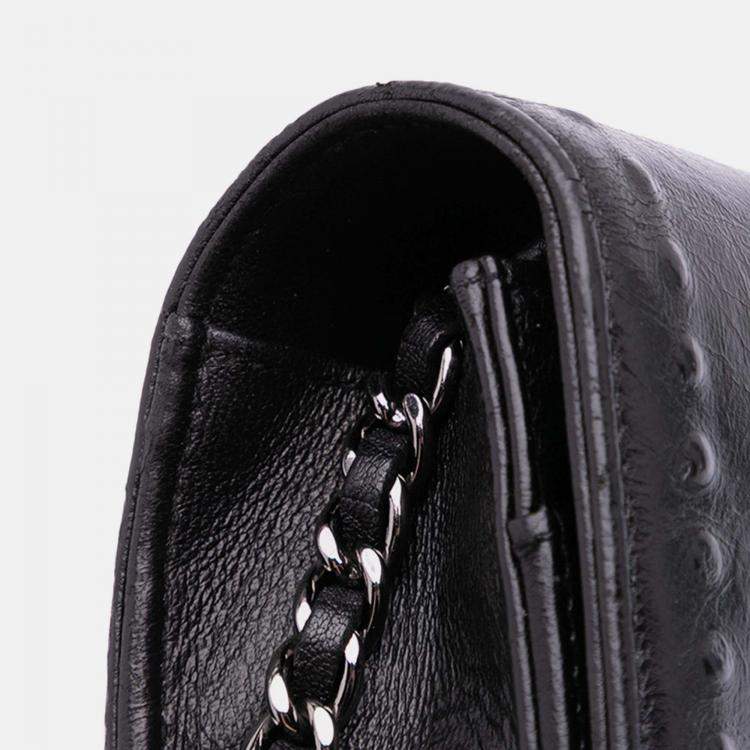 Pre Owned Chanel Black CC Embossed Lambskin Wallet on Chain