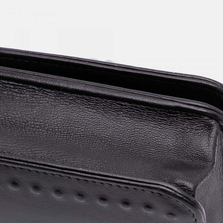 Pre Owned Chanel Black CC Embossed Lambskin Wallet on Chain