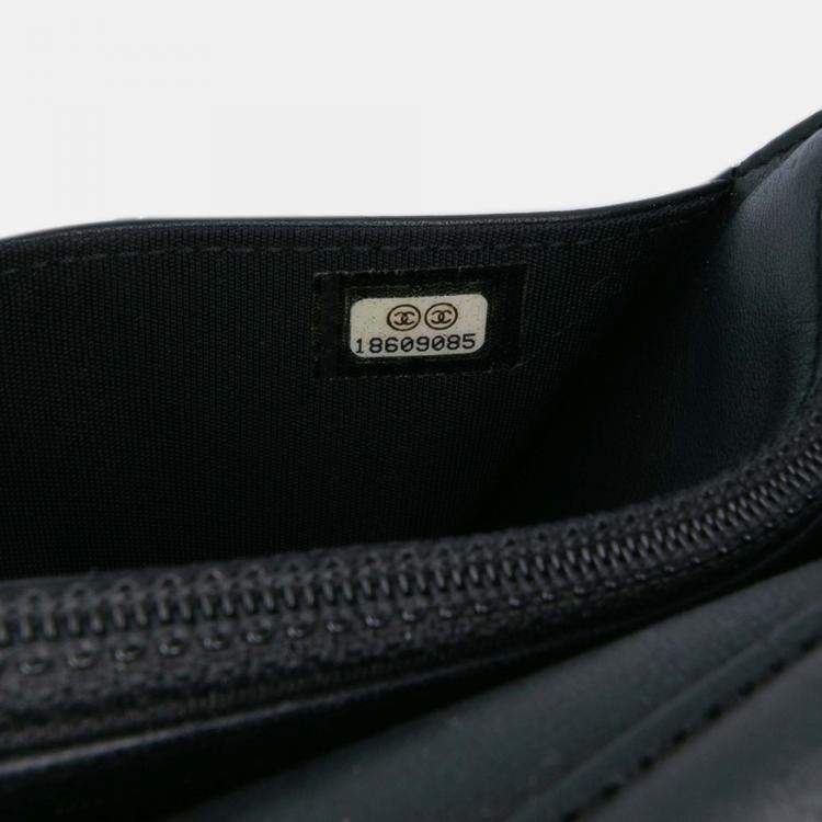 Pre Owned Chanel Black CC Embossed Lambskin Wallet on Chain