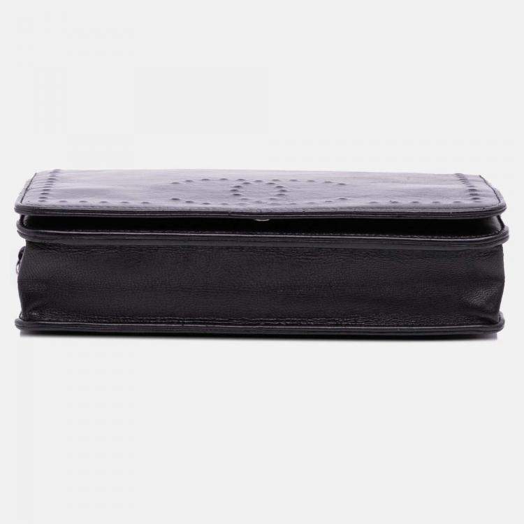 Pre Owned Chanel Black CC Embossed Lambskin Wallet on Chain