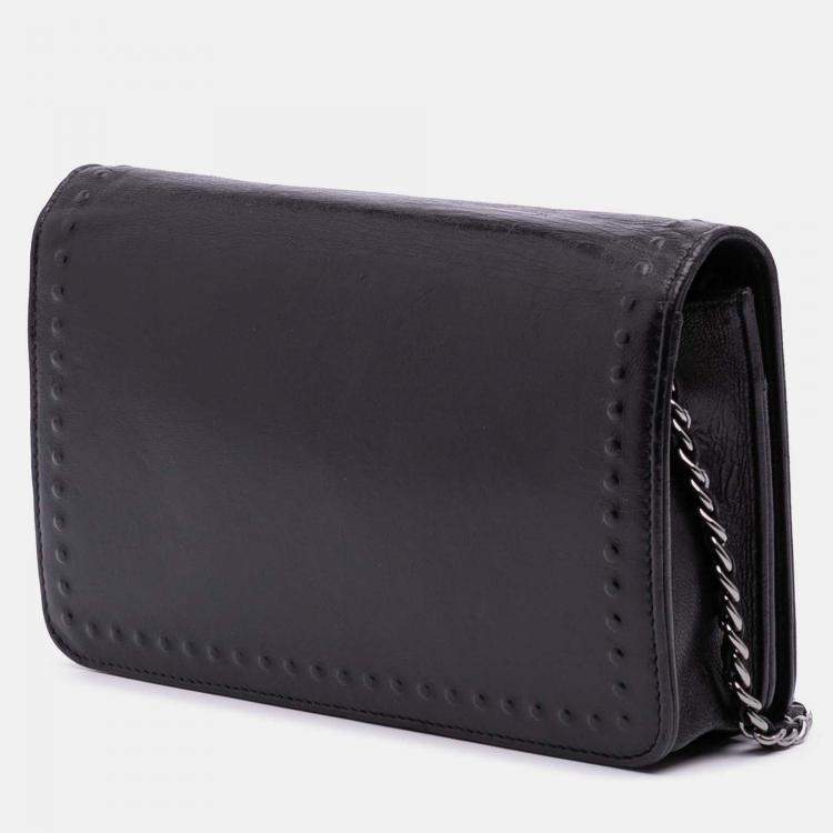Pre Owned Chanel Black CC Embossed Lambskin Wallet on Chain