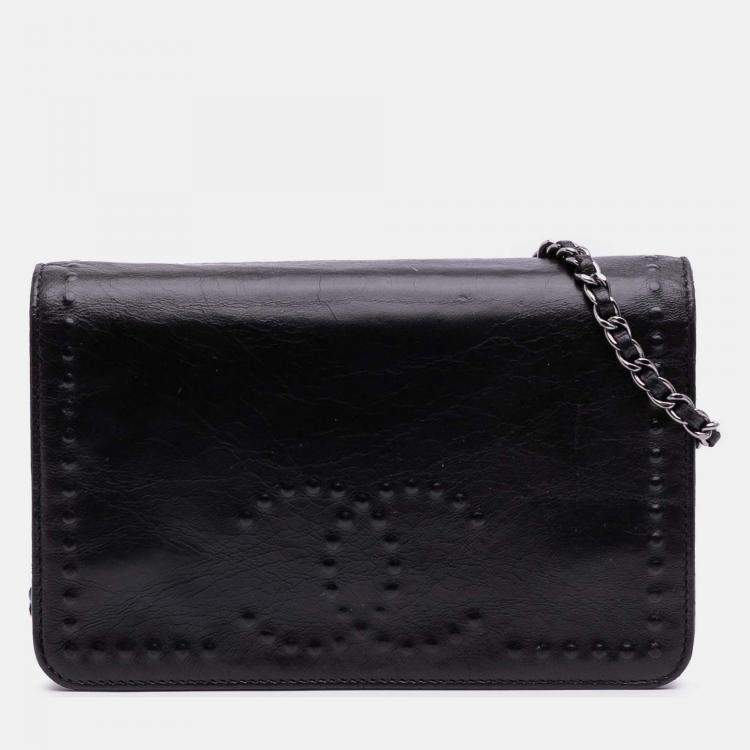 Pre Owned Chanel Black CC Embossed Lambskin Wallet on Chain