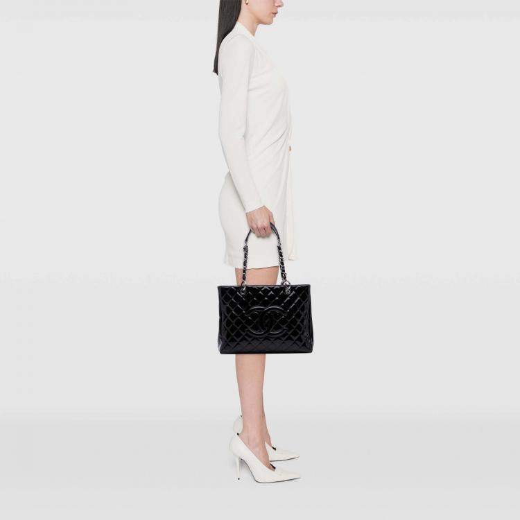 Pre Owned Chanel Black Patent Grand Shopping Tote
