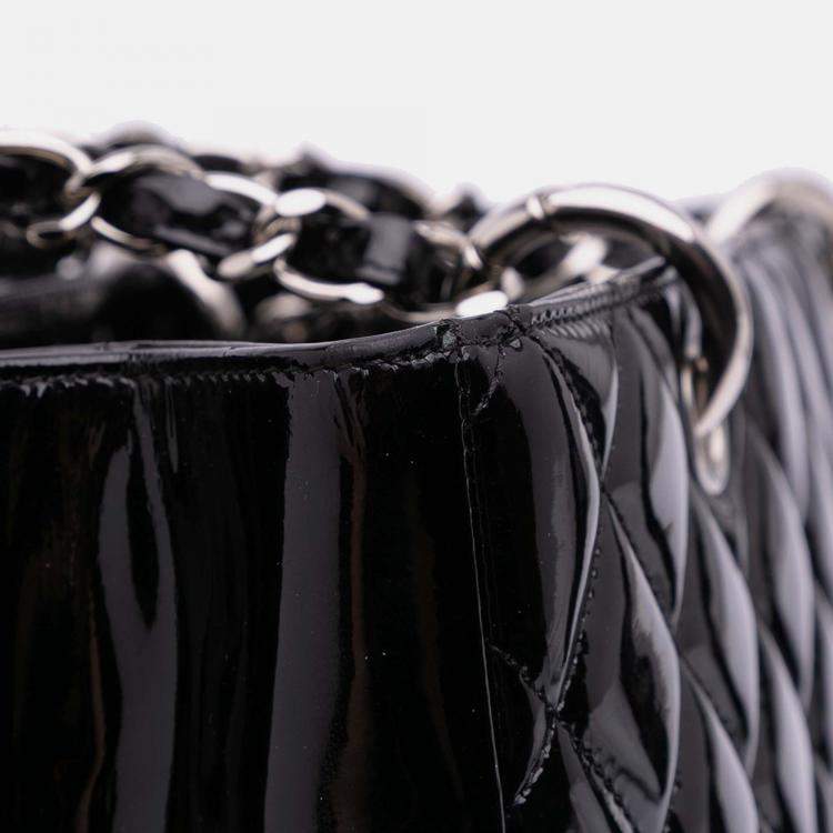 Pre Owned Chanel Black Patent Grand Shopping Tote