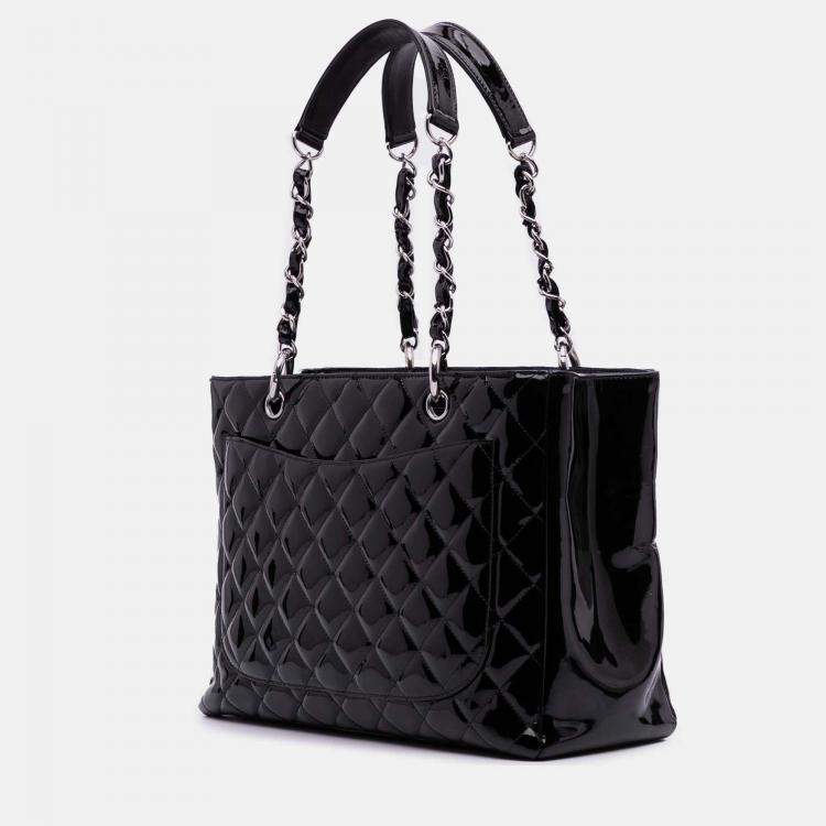 Pre Owned Chanel Black Patent Grand Shopping Tote