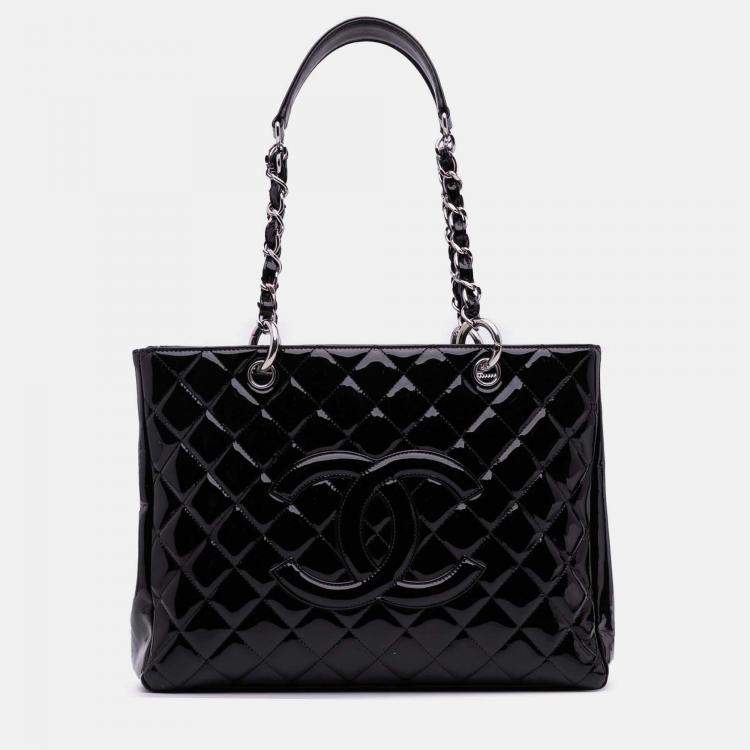 Pre Owned Chanel Black Patent Grand Shopping Tote
